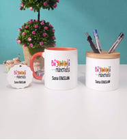 Biyoloji Mühendisi Kupa Bardak Kırmızı Kalemlik ve Anahtarlık (Model 7)