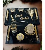 Heartfelt Siyah Desenli Cam Söz Tepsisi (Krem)