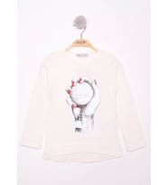 Toontoy Kız Çocuk El Baskılı T-Shirt (Ekru)