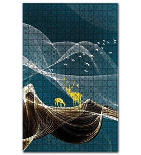 Cakapuzzle Altın Geyikler ve Beyaz Kuşlar İllüstrasyon Puzzle Yapboz MDF (Ahşap) (500 Parça)