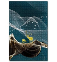 Cakapuzzle Altın Geyikler ve Beyaz Kuşlar İllüstrasyon Puzzle Yapboz MDF (Ahşap) (500 Parça)