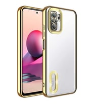 Xiaomi Redmi Note 10S Kılıf Kamera Korumalı Logo Gösteren Şeffaf Kapak (Gold)