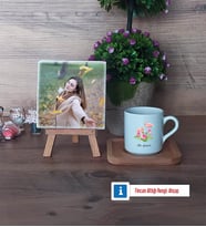 Flamingo Fotoğraflı Dekoratif Taş, Ahşap Altlıklı Türk Kahvesi Fincanı HediyeArkadaşa Doğum Günü Hediyesi (Model 1)