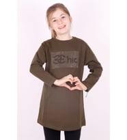 Toontoy Kız Çocuk Chic Yazılı Taş İşlemeli Tişört (Haki)