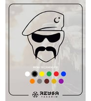 Hilal Bıyıklı Asker Araba Sticker siyah 13x10 CM (Siyah)