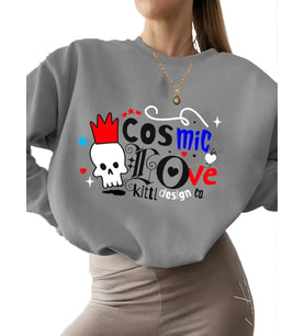 3 iplik şardonlu Sweatshirt erkek Kozmik aşk Baskılı unisex kadın kalın bisiklet yaka Bej Sweatshirt (Gri)