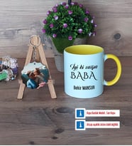 Babaya Hediye Kupa Bardak Beyaz ve Fotoğraflı Ahşap Anahtarlık Hediye (Model 7)