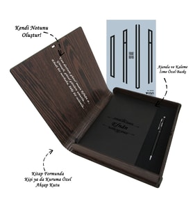 Kişiye Özel Kitap Ajanda Kalem Seti (Kitap Formunda Ahşap Kutulu) (Model 8)
