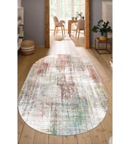 Dijital Baskılı Kaymaz Taban Yıkanabilir Oval Salon Halısı Mutfak Halısı Yolluk NDO-HY-1284 (Çok Renkli)