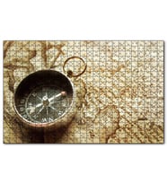 Cakapuzzle Eski Harita ve Üzerinde Pusula Puzzle Yapboz MDF (Ahşap) (500 Parça)