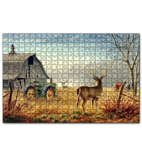 Cakapuzzle Köy Evi Traktör ve Geyikler  Puzzle Yapboz MDF (Ahşap) (500 Parça)