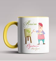 Kişiye Özel Resim Öğretmeni Tasarımlı Siyah Renk Kupa Bardak 6 (Sarı)