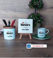 Hemşire Hediye Seti Dekoratif Taş, Kalemlik, Ahşap Altlıklı Türk Kahvesi Fincanı Hediye (Model 9)
