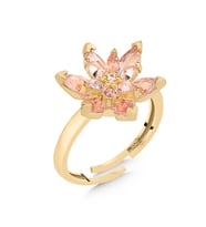 925 Ayar Gümüş Ayarlanabilir Pembe Taşlı Lotus Yüzük (Gold)