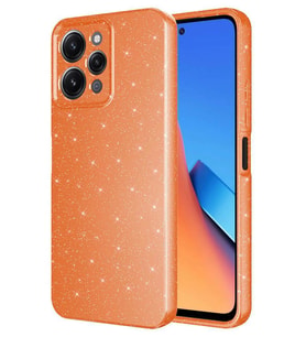Redmi 12 Kılıf Kamera Korumalı Simli Parıltılı Lüks Silikon (Turuncu)