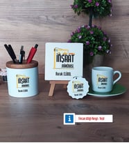 İnşaat Mühendisi Hediye Seti Dekoratif Taş, Kalemlik, Ahşap Altlıklı Türk Kahvesi Fincanı, Ahşap Anahtarlık Hediye (Model 9)
