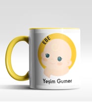 Kişiye Özel Ebe Tasarımlı Siyah Kupa (Beyaz-Sarı)