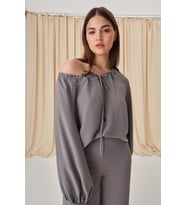 LADY IN - GRI / HAKİ / NUDE Renk Ayarlanabilir Dekolte Bluz/Gömlek (Gri)