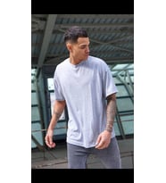 Unisex Renkli Bisiklet Yaka Oversize Boyfriend T-shirt (Gri)