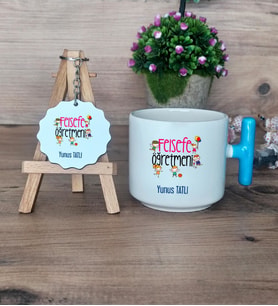 Felsefe Öğretmeni Hediye Seti Kupa Bardak T Kulplu ve Anahtarlık Öğretmenler Günü hediyesi (Model 3)