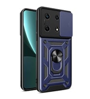 İnfinix Note 30 Pro Kılıf Yüzüklü Standli Sürgülü Kamera Korumalı Tank Sert Silikon Kapak (Mavi)