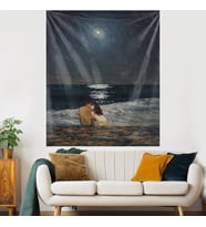 Yakamozda Oturan Çift Leke Tutmaz Kadife Dokulu Kumaş Duvar Örtüsü Duvar Halısı Tapestry (Lacivert)