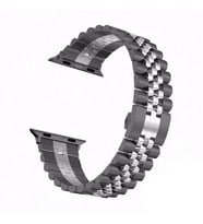 Uyumlu Model Apple Watch 7 8 9 45mm Kordon Şeritli Metal Kordon 36 (Siyah-Gümüş) (Siyah - Gümüş)