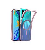 Huawei P50 PRO Kılıf Kamera Lens Korumalı Renkli Magsafe Şeffaf Silikon (Pembe)