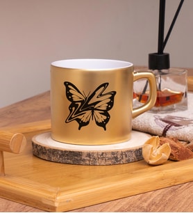 Butterfly  Tasarımlı Renkli Nescafe Fincanları 220 ML (Gold)