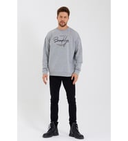 Erkek Bisiklet Yaka Oversize Fit  El Yazılı Brooklyn İnce Sweatshirt SPR23SW331 ( Gri-Melanj)