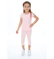 Toontoy Kız Çocuk Varaklı Kalp Baskılı Kaprili Takım (Pudra)