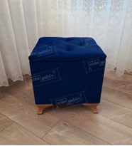 Lüks Sandıklı Tabure Puf 45 x 45 cm Ceviz Ayak (Lacivert)