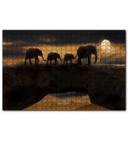 Cakapuzzle Fil Ailesi Dolunay ve Bulutlar  Puzzle Yapboz MDF (Ahşap) (500 Parça)