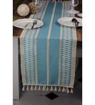 Pamuk Örme Püsküllü Dantel Runner Organik Pamuk Turkuaz Runner  35x145 Cm Runner Sunum Örtüsü (Yeşil)