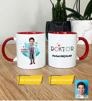 Doktor Hediye Kupa Bardak Erkek Doktora Tıp Bayramı Hediyesi (Kırmızı)
