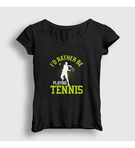 Presmono Kadın Haki I Rather Play Spor Tennis Tenis T-Shirt 334779tt (Siyah)