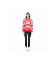 KADIN ÇİZGİLİ OVERSIZE SWEAT (Kırmızı - Beyaz) (Kırmızı-Beyaz)