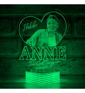 Anneye Özel, Anne Yazılı Hediye LED Aydınlatma (Yeşil)