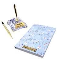 İsimli Beyaz Mermer Tasarımlı Kaideli İmza Kalemi ve İsimli Defter, Kişiye Özel Hediye Seti (Model 2)