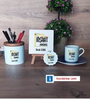 İnşaat Mühendisi Hediye Seti Dekoratif Taş, Kalemlik, Ahşap Altlıklı Türk Kahvesi Fincanı, Ahşap Anahtarlık Hediye (Model 4)