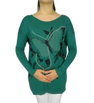Kadın Oversayz Kelebek Baskılı Sweatshirt BRG39702 (Yeşil)