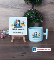 Temizlik Görevlisi Dekoratif Taş, Kupa Bardak Kırmızı Hediye (Model 11)