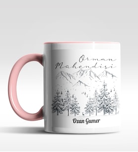 Kişiye Özel Orman Mühendisi Tasarımlı Siyah Kupa (Beyaz-Pembe)