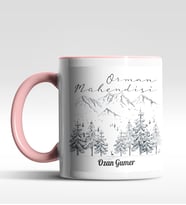 Kişiye Özel Orman Mühendisi Tasarımlı Siyah Kupa (Beyaz-Pembe)