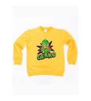 Pj maskeliler Gekko baskılı pamuklu kumaş çocuk sweatshirt (Sarı)