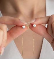 925 Ayar Gümüş Tektaşlı Zincir Küpe (Gold)