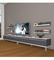 Decoraktiv Eko 360R Mdf Krom Ayaklı Tv Ünitesi Tv Sehpası (Beyaz - Antrasit)