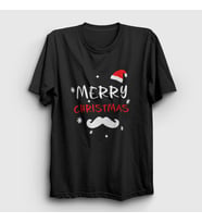 Presmono Unisex Haki Mustache Merry Christmas Yılbaşı T-Shirt 271300tt (Siyah)