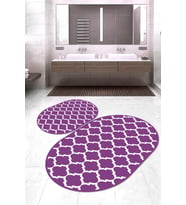 Dijital Baskılı Kaymaz Taban Yıkanabilir Oval 2'li Klozet Takımı Banyo Paspası NOKZ-HS-540 (Mor)