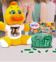 Kişiye Özel Peluş Civciv Ve Renkli Micro Blocks Lego (Yeşil)